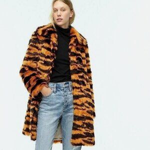 J. Crew Faux Fur Tiger Jacket Orange Black Size Small